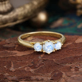 Round Cut 6 Prong Moonstone Engagement Ring Classic Three Stone Bridal Ring